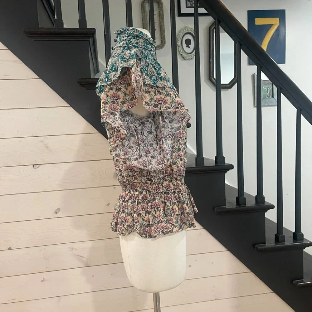 014 Anthropologie Let Me Be High Neck Printed Peasant Blouse NWOT Size XXS - Picture 9 of 14